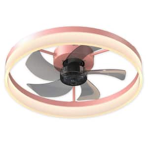 Semi Flush Mount 19.7 in. LED Dimmable Indoor Pink Ceiling Fan with Remote, 5-Blades and 6-Speed