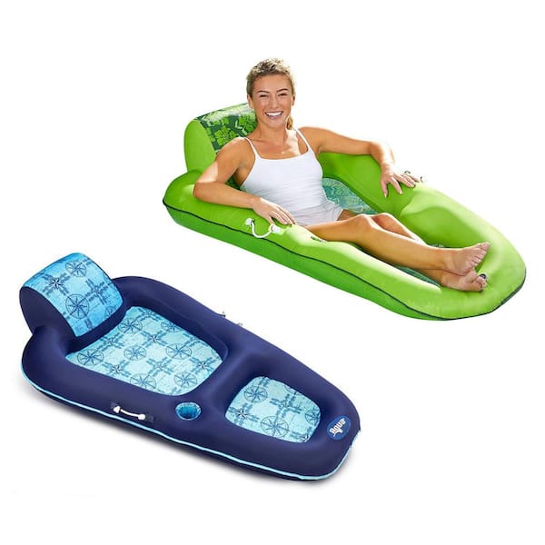 Aqua LEISURE Blue and Green Luxury Water Recliner Lounge Pool Float Chair (2-Pack)