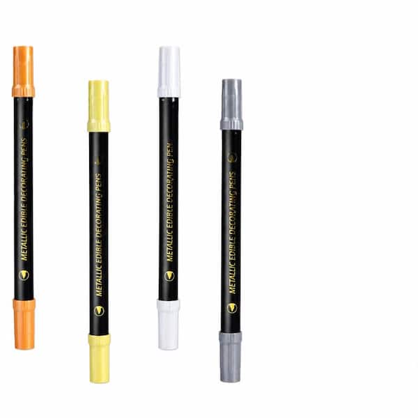 Edible Metallic Food Coloring Markers Fine and Thick Tip for Cookies, Fondant, and Cakes (4-Pack)