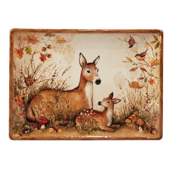 Pine Forest 14 in. Multicolored Earthenware Rectangular Platter
