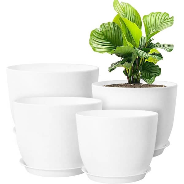 ITOPFOX Modern 7 in. L x 6 in. W x 5 in. H Pure White Plastic Round Indoor Planter (4-Pack)