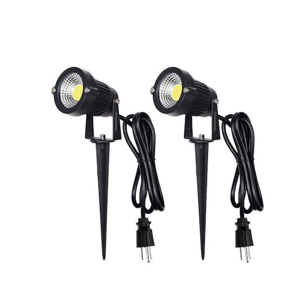 LED Landscape Spotlight 500 Lumens Low Voltage Metal Adjustable Lamp Head with Ground Stake and Cord 2-Pack