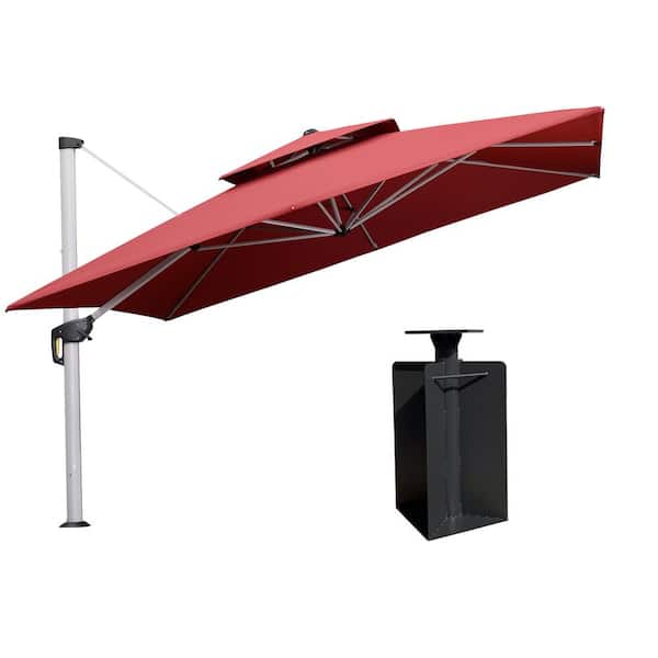 PURPLE LEAF 12 ft. Square High-Quality Aluminum Cantilever Polyester Outdoor Patio Umbrella with Base in Ground, Terra