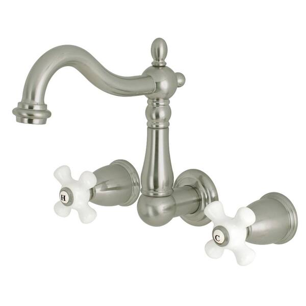 Kingston Brass Heritage 2-Handle Wall Mount Bathroom Faucet in Brushed Nickel