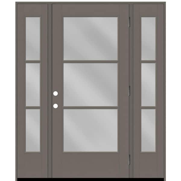Steves & Sons Legacy 68 in. x 80 in. Icon 3 Lite Modern ClearGlass LHOS Kindling Mahogany Fiberglass Prehung Front Door w/Dbl 14inSL