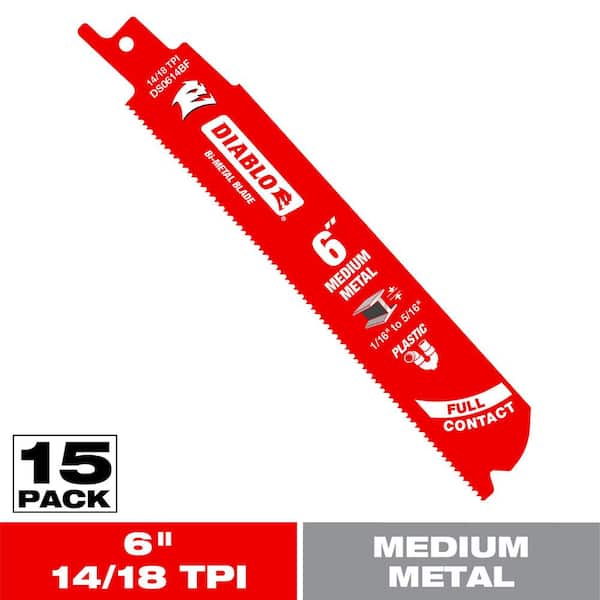 6 in. 14/18 TPI Bi-Metal Reciprocating Saw Blades for Medium Metal (5-Pack)