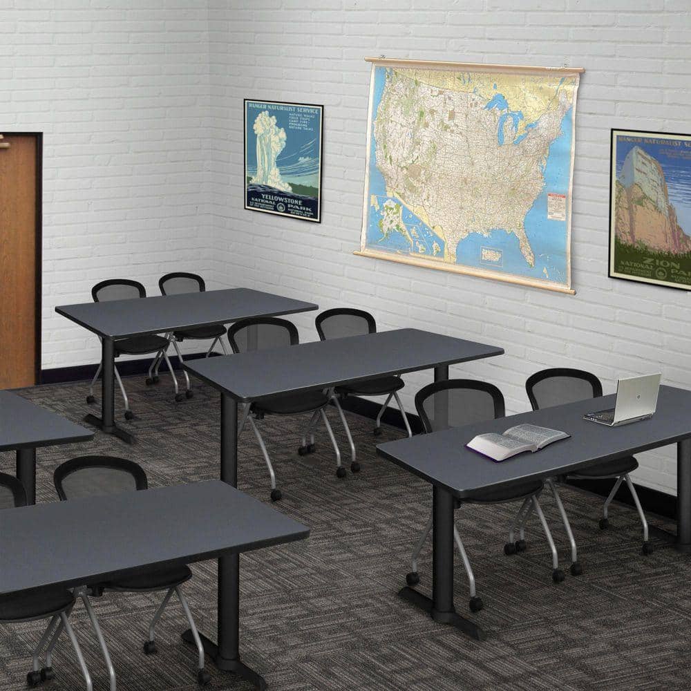 Cain 48 in. x 24 in. Grey T-Base Training Seminar Table Desk and 2 Cadence Nesting Chairs