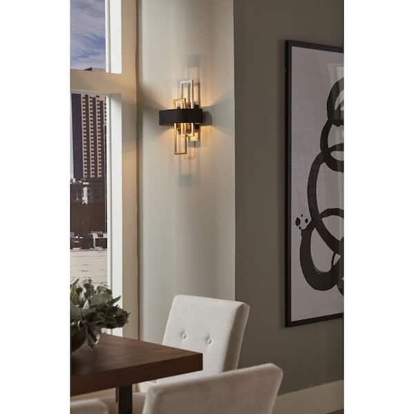 Adagio Collection 11 in. 2-Light Black and Gold Modern Wall Sconce for Hallways and Dining Rooms