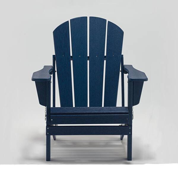 Afoxsos Classic Solid Navy Blue All-Weather Folding HDPE Plastic Adirondack Chair for Garden, Patio