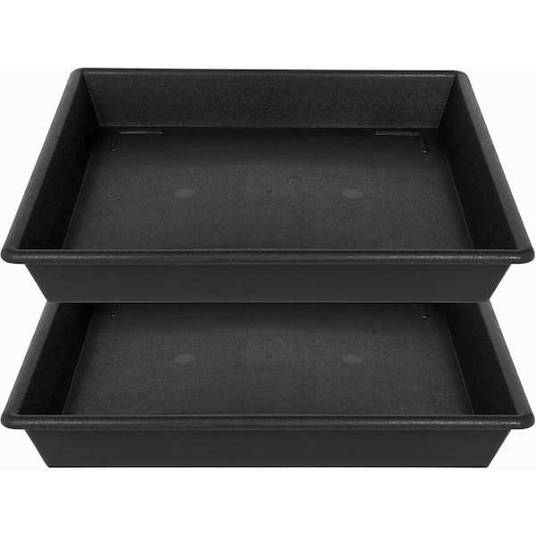 Square Heavy Duty Plant Saucer 14 in. for Indoors Outdoors 2-Pack Black Plastic Plant Trays for Pots and Drip