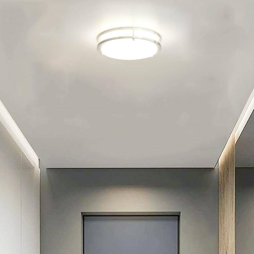 Modern 12" Brushed Nickel LED Flush Mount Ceiling Light, White Acrylic