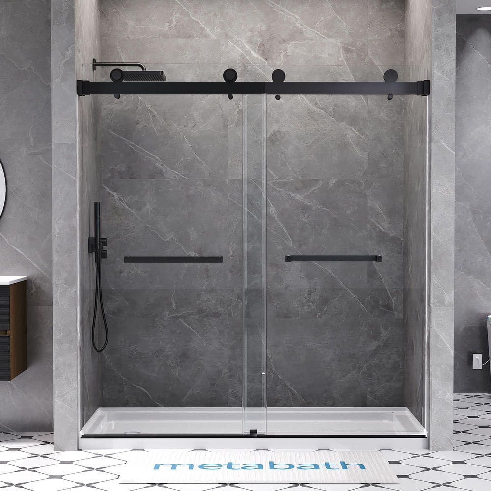 66 to 72 in. W x 76 in. H Double Sliding Frameless Shower Door in Matte Bla