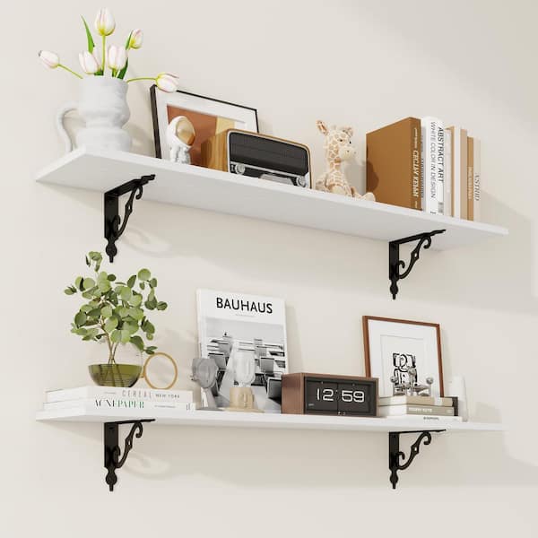 Floating Shelves Series 39.4 in. W x 8 in. D White Wood Floating Decorative Wall Shelf