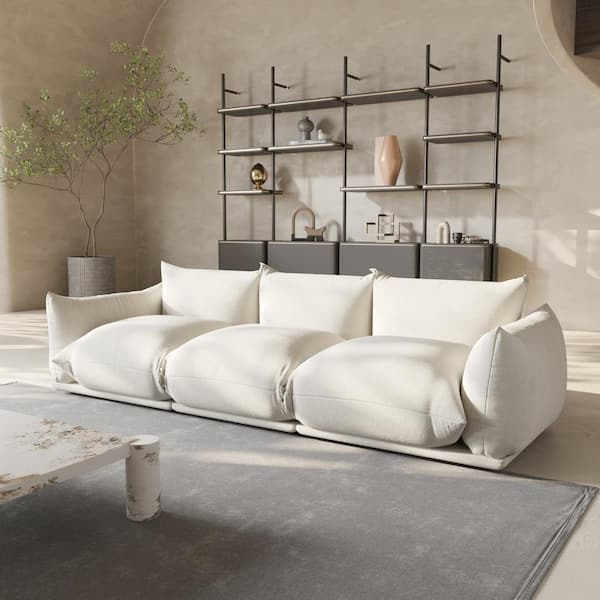 Marenco 104 in. Flared Arm Comfy Chenille Lawson Modular 3-Seat Sofa Modern Reversible Couch with Thick Cushion in Beige