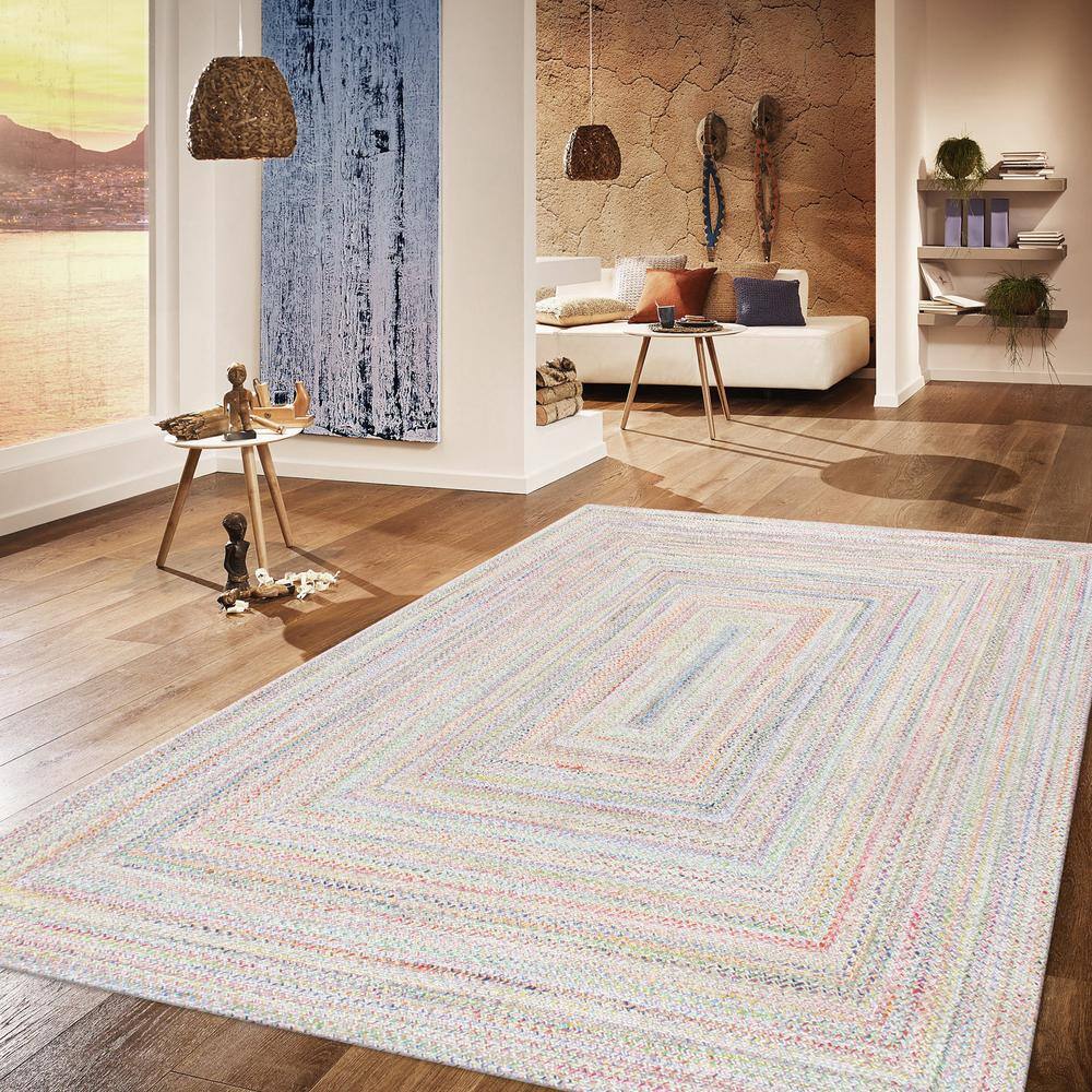 Handmade Blue Geometric Braided Synthetic Area Rug 5' x 8'