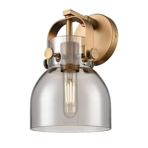 Pilaster II Bell 6.5 in. 1-Light Brushed Brass Wall Sconce with Glass Shade