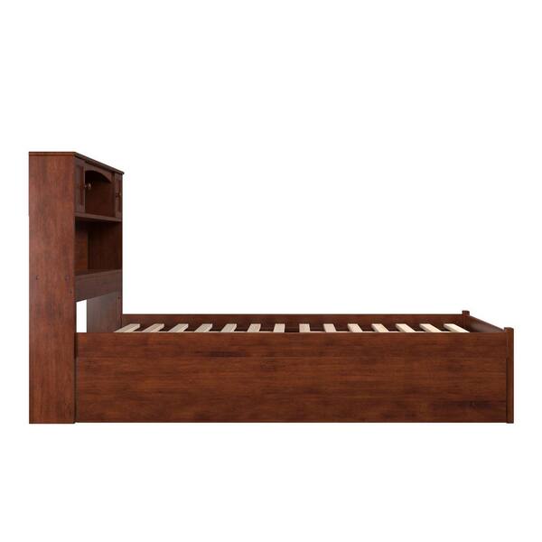 Newport Walnut Full Platform Bed with Flat Panel Foot Board and Twin Size Urban Trundle Bed