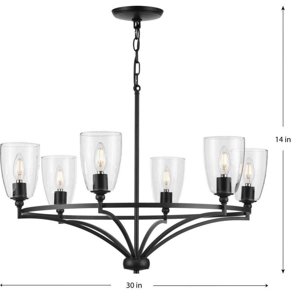 Matte Black 6-Light Chandelier with Clear Glass Shades
