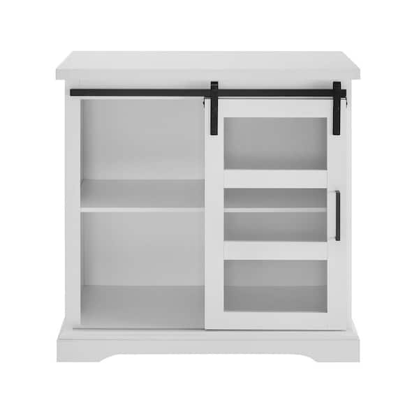 Walker Edison Furniture Company 32 In, White Wall Storage Cabinet With Sliding Glass Doors