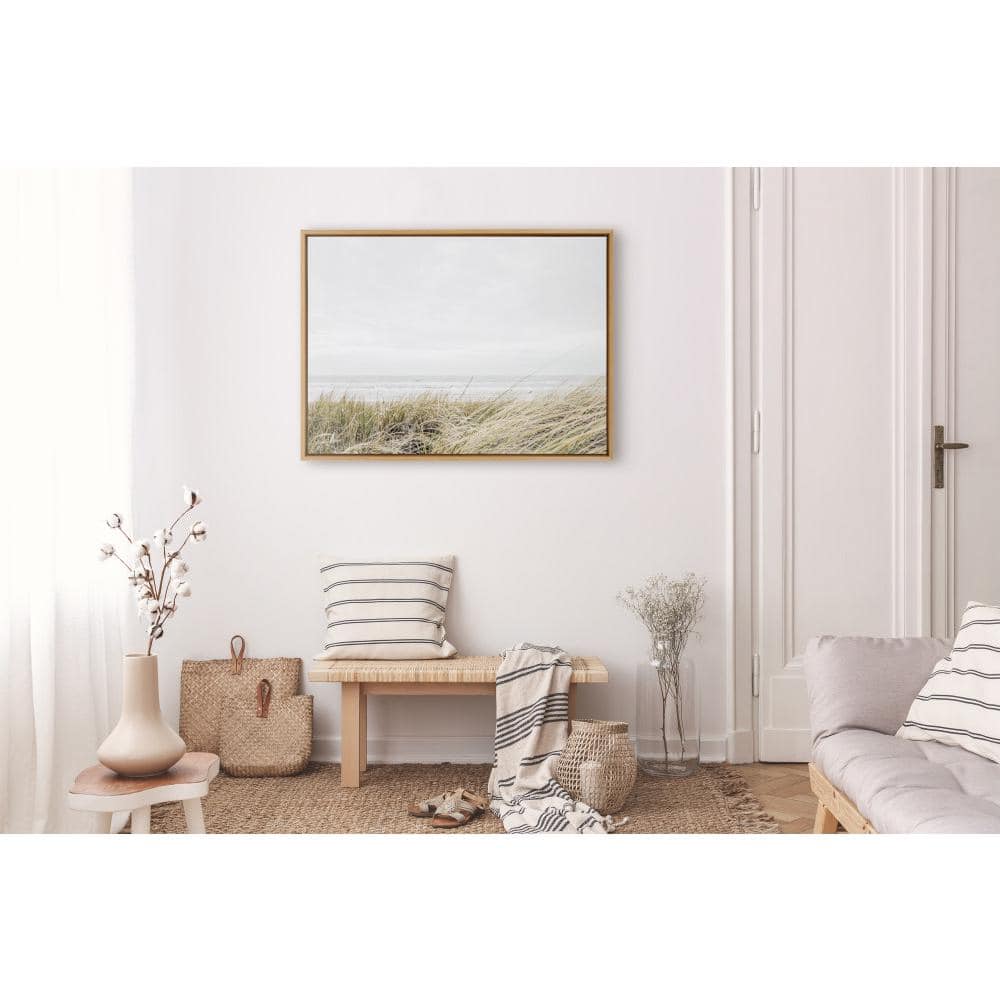 East Beach Coastal Landscape Canvas Print with Natural Frame
