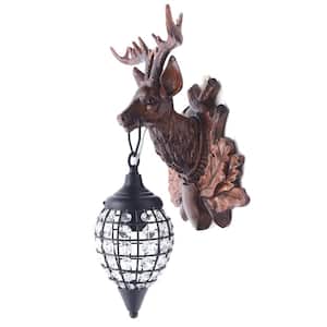 11.8 in. 1-Light Brown Retro Crystal Antler Wall Sconce with Clear Crystal Shade, for Bedroom Hallway Entrance