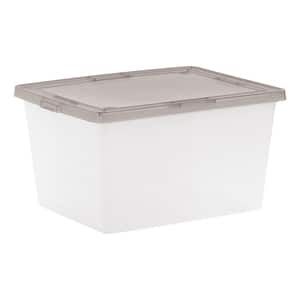 24.5 Quart Plastic Storage Bin Tote Organizing Container with Latching Lid, Clear with Gray Lid, 6 Pack
