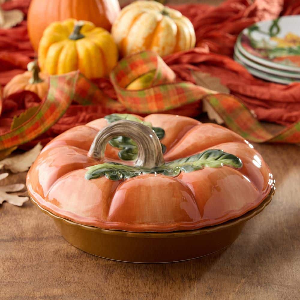 Pumpkin Pie Plate Pie Dish Sage Green Ceramic Pumpkin Shaped Deep