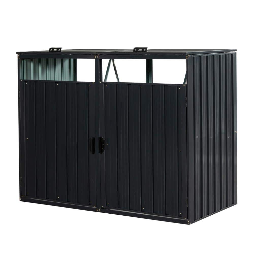 63 in. W x 31 in. D x 48 in. H Outdoor Metal Garbage Bin Shed, 2 Trash Cans