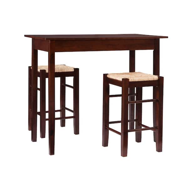 Linon Home Decor Claude 3-Piece Rectangle Dark Espresso Wood Top Counter Table Set Seats 2