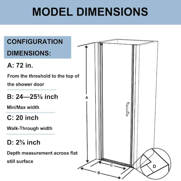 24-25 in. W x 72 in. H Pivot Semi Frameless Swing Corner Shower Panel with Shower Door in Chrome with Clear Glass
