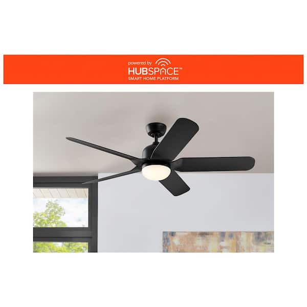 Sarita 54 in. White Changing LED Indoor Matte Black Ceiling Fan with Remote and DC Motor Included Powered by Hubspace