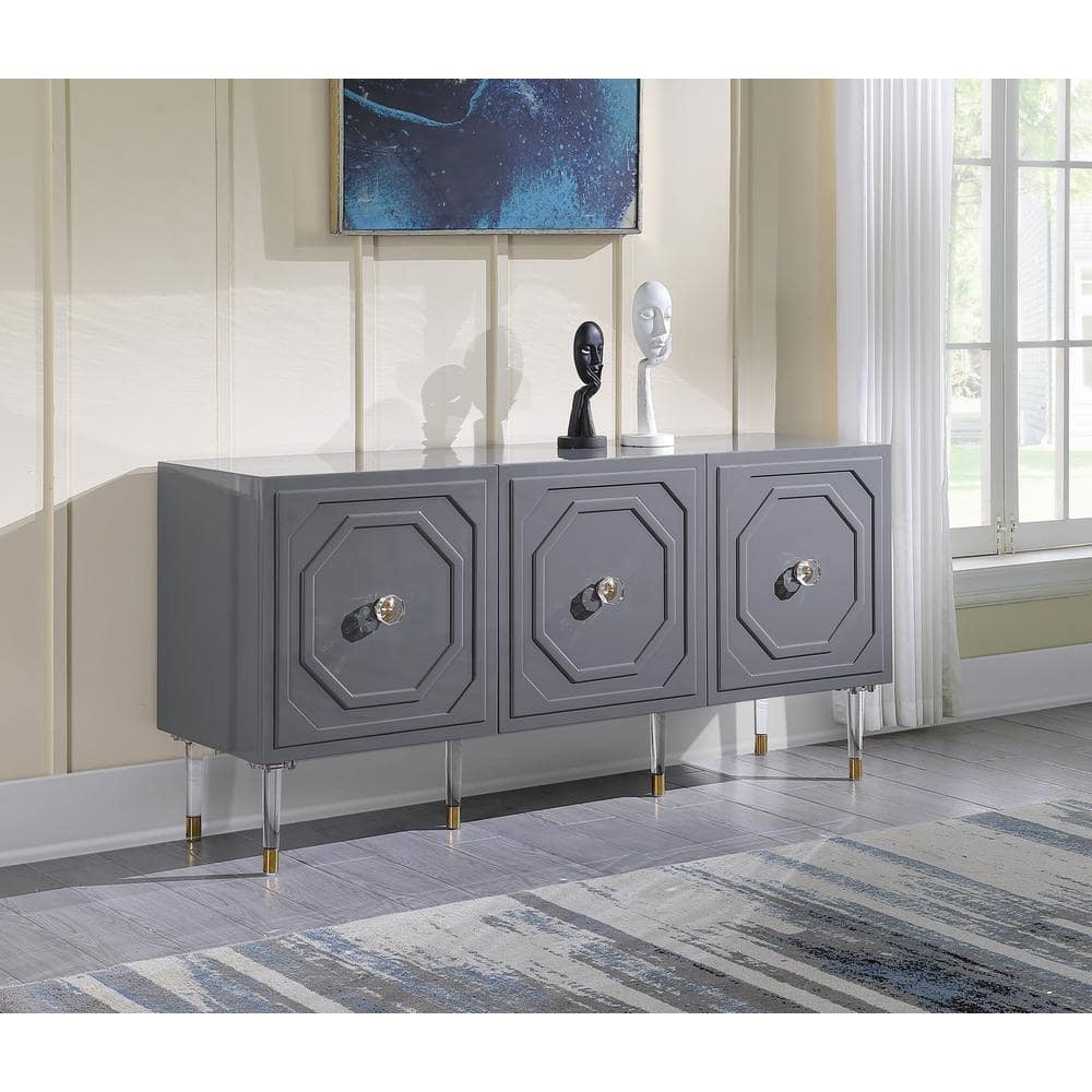Jadran 65" Gray Modern Wood Sideboard with Gold Accents