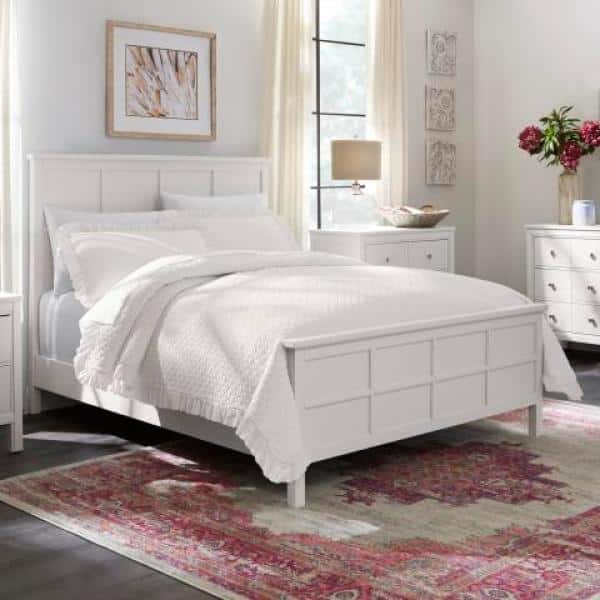 Home Decorators Collection Beckley Ivory Wood Queen Bed with Grid Back
