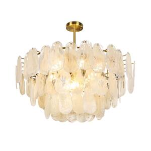 12-Light 31.5 in. Semi Flush Mount Ceiling Light, 3 Tiers Cloud Glass Crystal Chandelier for Living Room, Bulbs Included