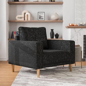 Megan Black Boucle Polyester Fabric Modern Accent Arm Chair With Wood Legs
