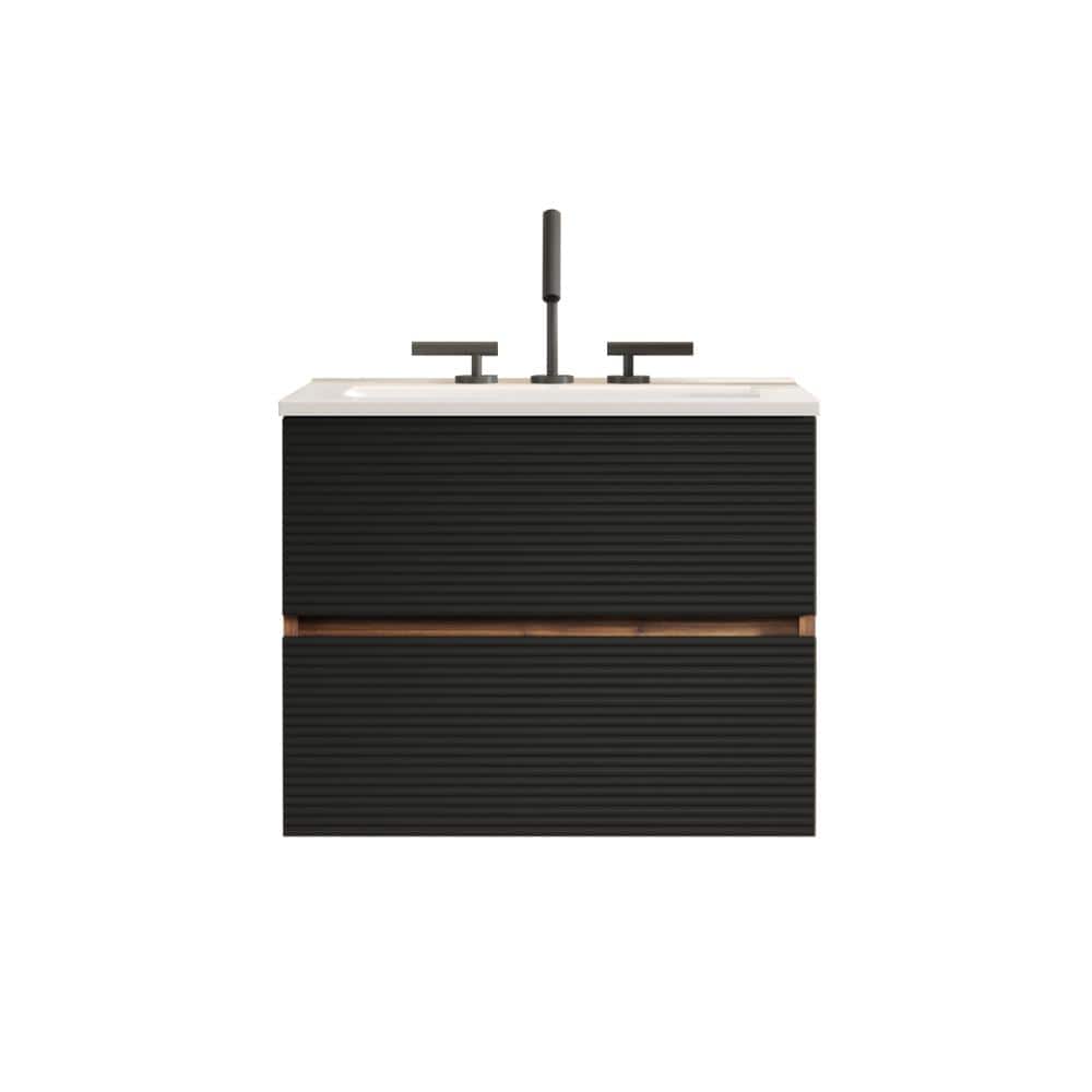 24 in. Wall-Mounted Black Brown Bath Vanity with White Ceramic Top Unassembled price history on PriceWatchPro