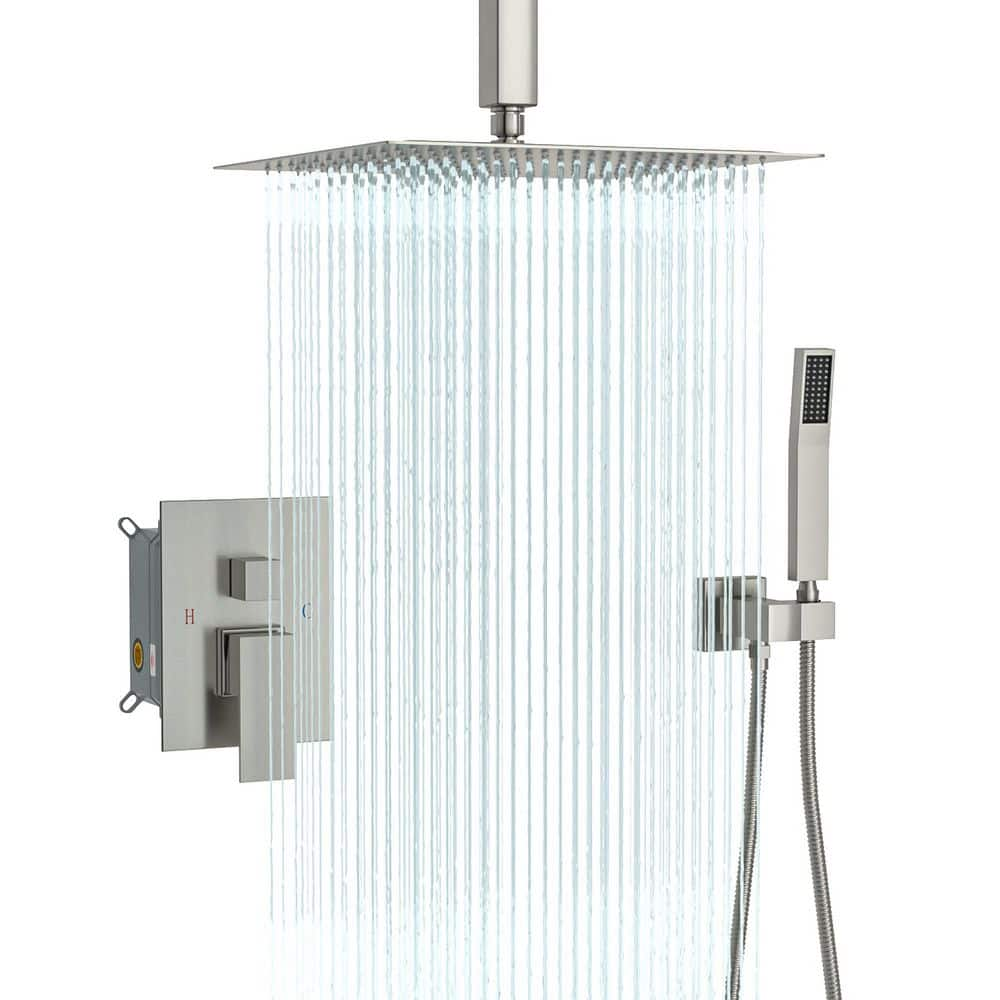 Logmey 2-Spray Patterns with 1.8 GPM 10 in. Ceiling Mount Dual Shower Head  and Rain Mixer Shower Combo in Brushed Nickel LM-SLF16010Z-SS - The Home