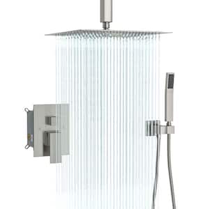 2-Spray Patterns with 1.8 GPM 10 in. Ceiling Mount Dual Shower Head and Rain Mixer Shower Combo in Brushed Nickel