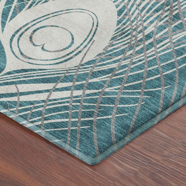 Mayfield Premium Machine Washable Abstract AMF2273 Teal 2 ft. x 7 ft. Runner Rug