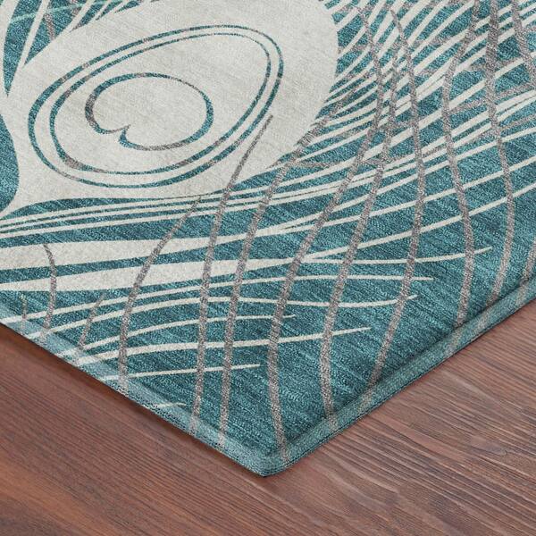 Mayfield Premium Machine Washable Abstract AMF2273 Teal 3 ft. x 5 ft. Area Rug
