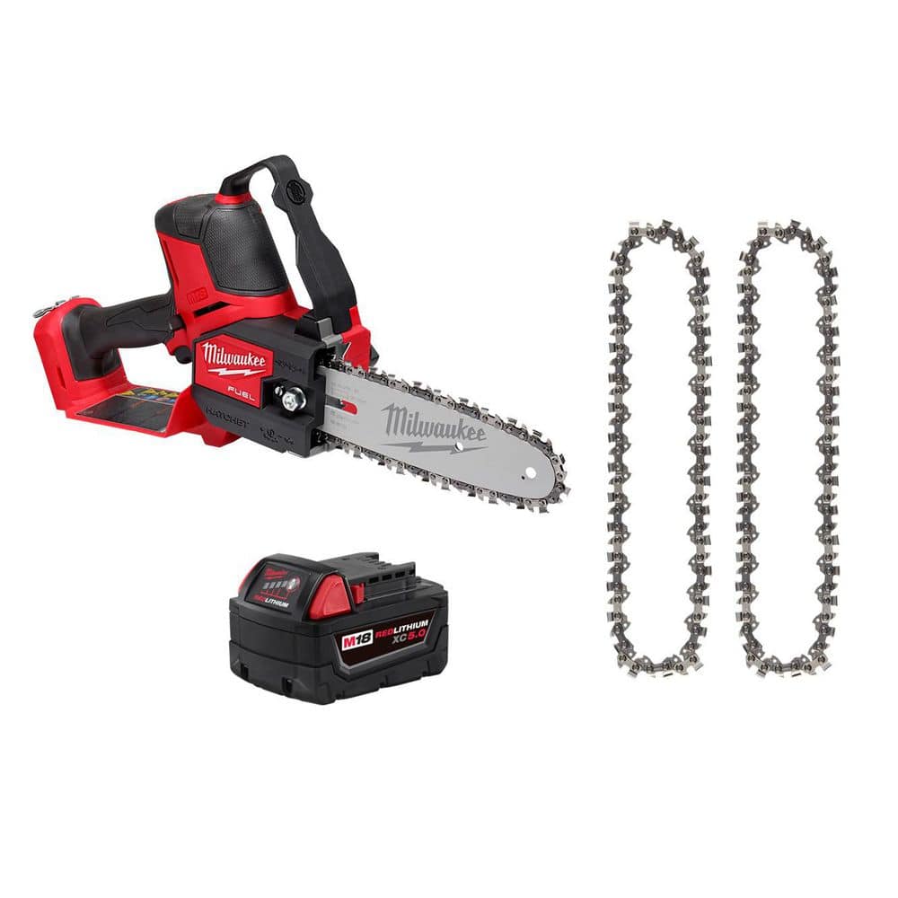 M18 FUEL 18V Lithium-Ion Brushless Battery 8 in. HATCHET Mini Chainsaw w M18 5.0 Ah Battery, 8 in Replacement Chain (x2) price history on PriceWatchPro