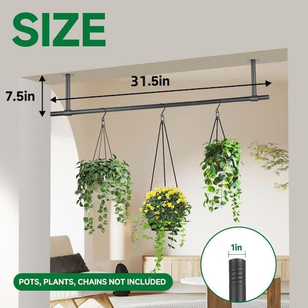 Oyezvary 31. 5In Black Metal Hanging Plant Rod for Window Ceiling Wall Mount-Indoor Plant Shelf Holder Bar