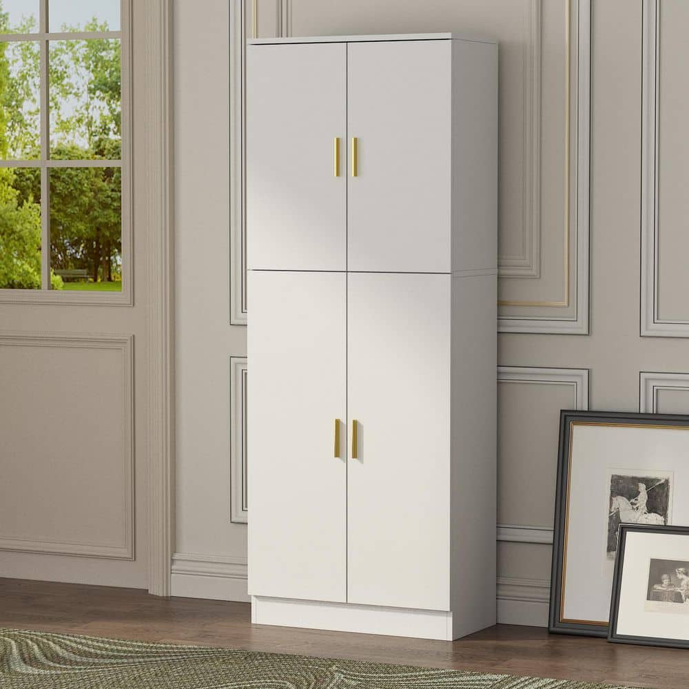 White Wooden 23.3 in. W x 61.2 in. H Storage Cabinet, Sideboard with 5-Shelves and 4-Doors