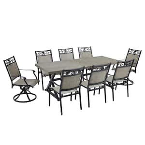 9-Piece Cast Aluminum Outdoor Dining Set with 6 Stackable Chairs, 2 Swivel Chairs and Table