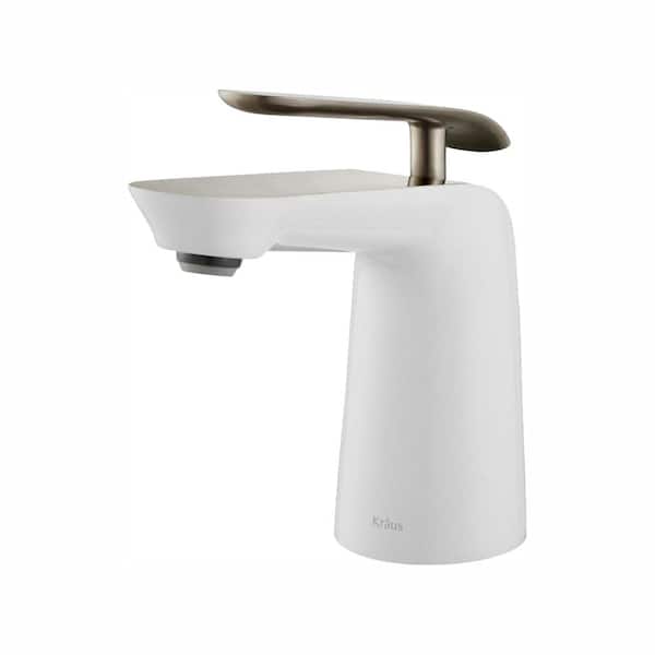 KRAUS Seda Single Hole Single-Handle Basin Bathroom Faucet in Brushed Nickel and White