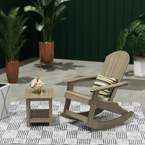 Vineyard 2-Piece Taupe Outdoor Patio Rocking Adirondack Chair with 2-Tier Side Table