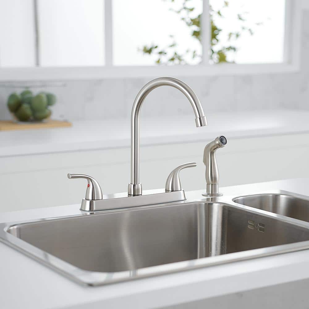 Brushed Nickel Double Handle Kitchen Faucet with Side Sprayer