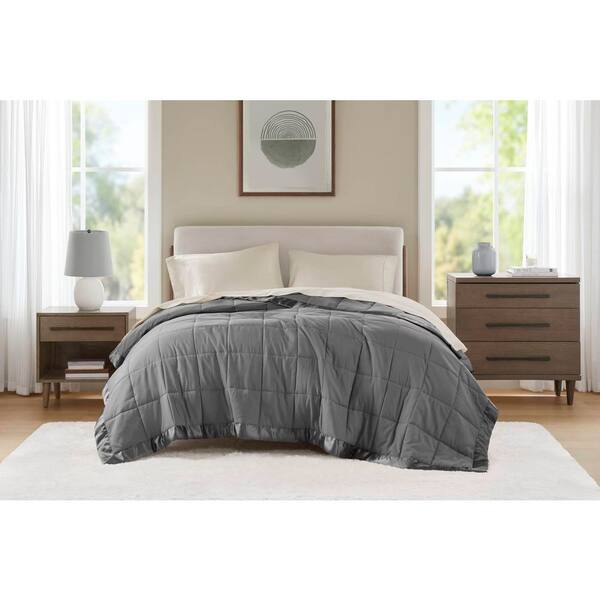 Madison Park Prospect Lightweight Charcoal Down Alternative Twin Quilted Blanket with Satin Trim