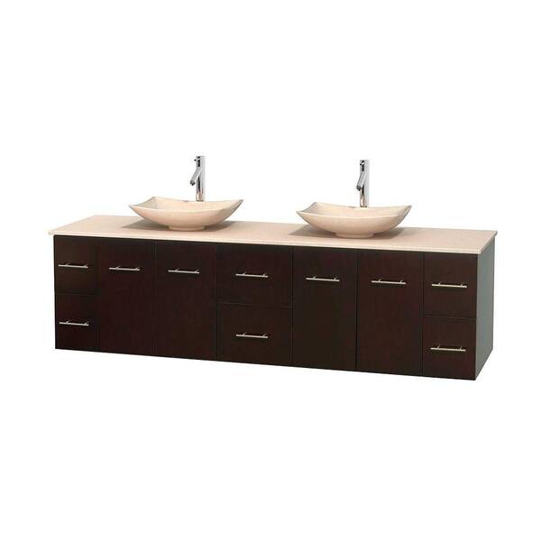 Wyndham Collection Centra 80 in. Double Vanity in Espresso with Marble Vanity Top in Ivory and Sinks