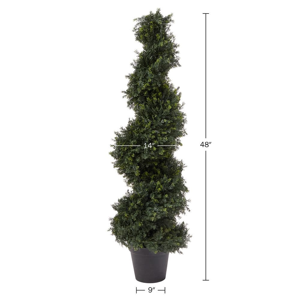 Set of Two 4ft Spiral Cypress Artificial Topiary Trees in Pots